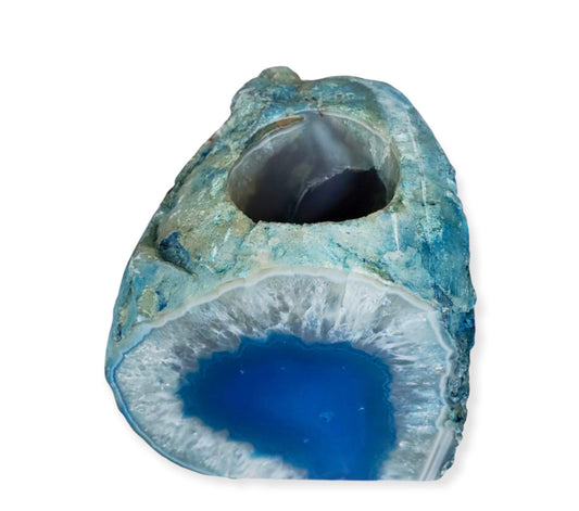 Natural Raw Blue Agate Tealight Candleholder